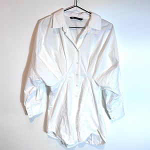 Zara White Button-Front Shirt Dress